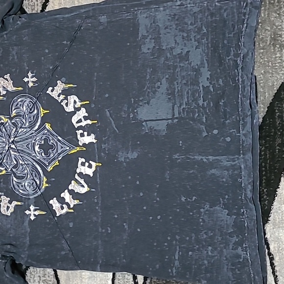 AFFLICTION LIVE FAST SILVER FOIL BLACK LAVA WASH TEE-SHIRT - Picture 7 of 16